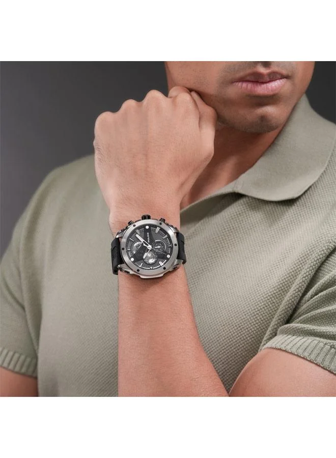 POLICE Men's Wyvern Black Dial Silicone Strap Chronograph Watch for Men, 45mm